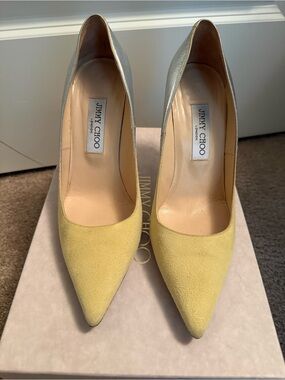 Jimmy Choo Abel Leather & Suede Pointed-Toe Pumps with Metallic Heel